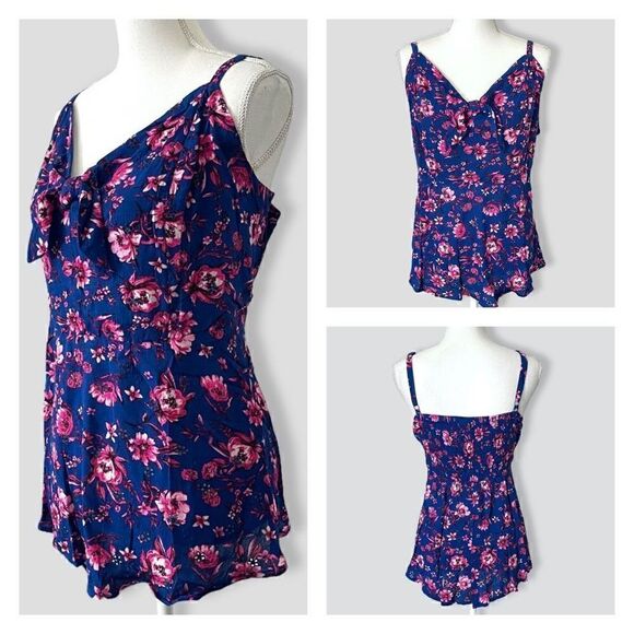 Torrid Blue & Pink Floral Peplum Eyelet Gauzy Tank Cami Sz 3X - Picture 15 of 15